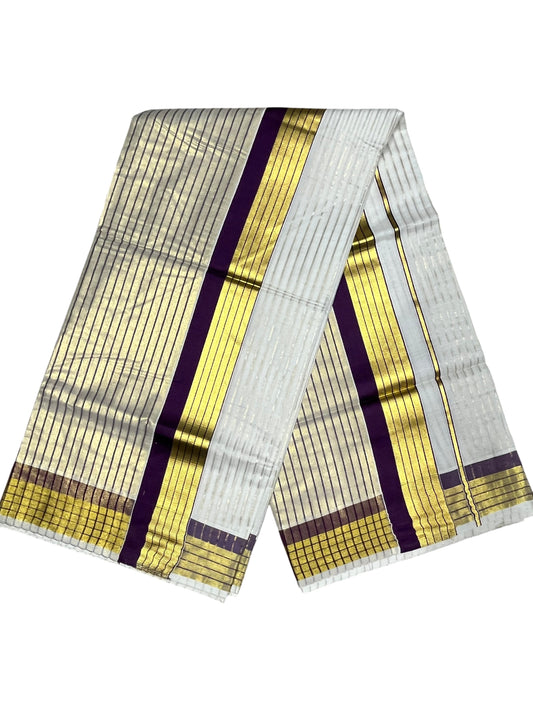 Southloom Kerala Pure Cotton Saree with Stripes on Body and Borders in Purple SL334