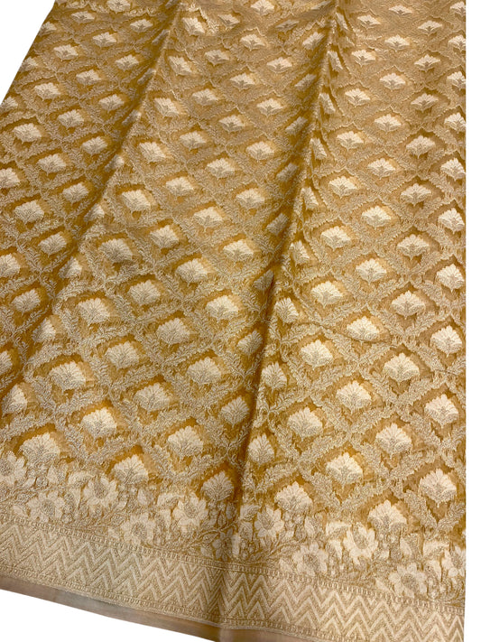 Southloom Cotton Banarasi Silk Saree with Woven Work on Body and Borders (Yellow)