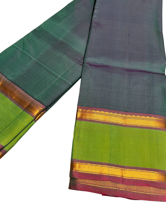 Southloom Pure Handloom Bridal Kanchipuram Silk Saree with Korvai Work (Blue & Green)