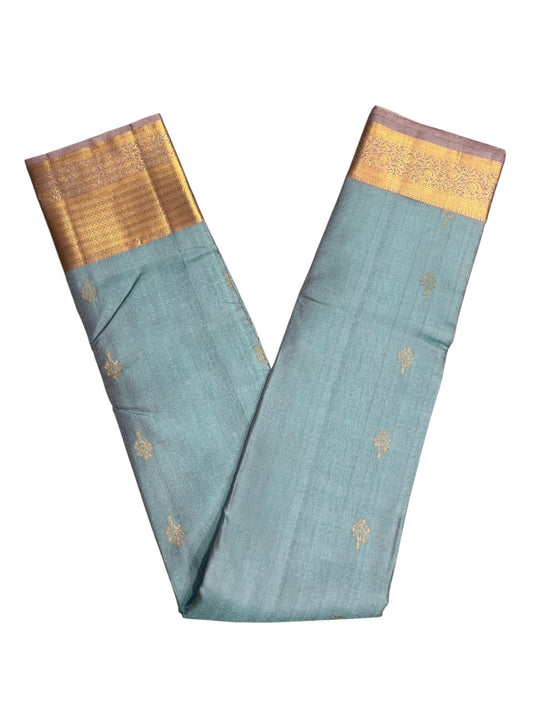 Southloom Pure Handloom Bridal Kanchipuram Silk Saree with Korvai Work (Blue& Gray)