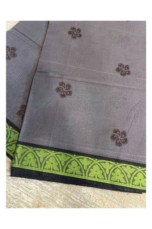 Southloom Kerala Cotton Saree with Floral Woven Works Across Body in Grey
