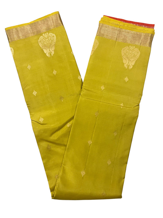 Southloom Pure Handloom Bridal Kanchipuram Silk Saree with Korvai Work(Yellow&Red)