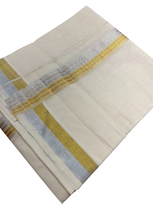 Southloom Kerala Pure Cotton Double Mundu with Silver and Gold Border (South Indian Dhoti)