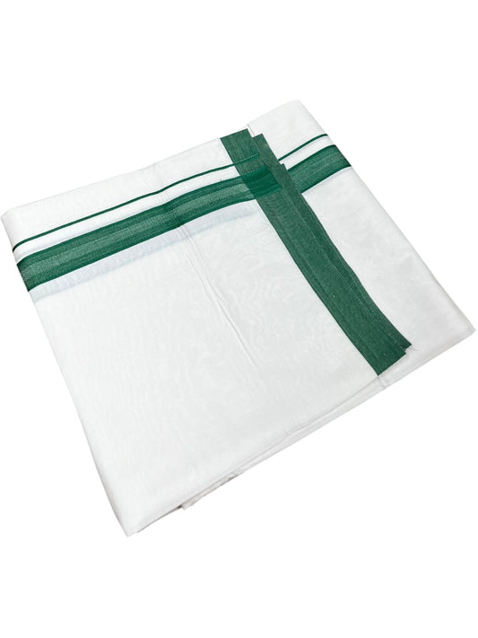 Southloom Pure White Cotton Mundu with Green Border (South Indian Kerala Dhoti)