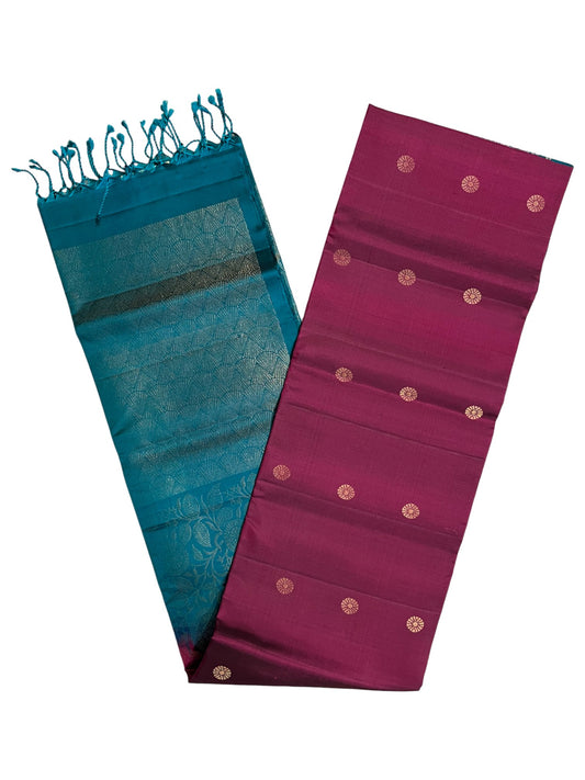 Southloom Pure Handloom Bridal Kanchipuram Silk Saree with Korvai Work (Blue & Purple)