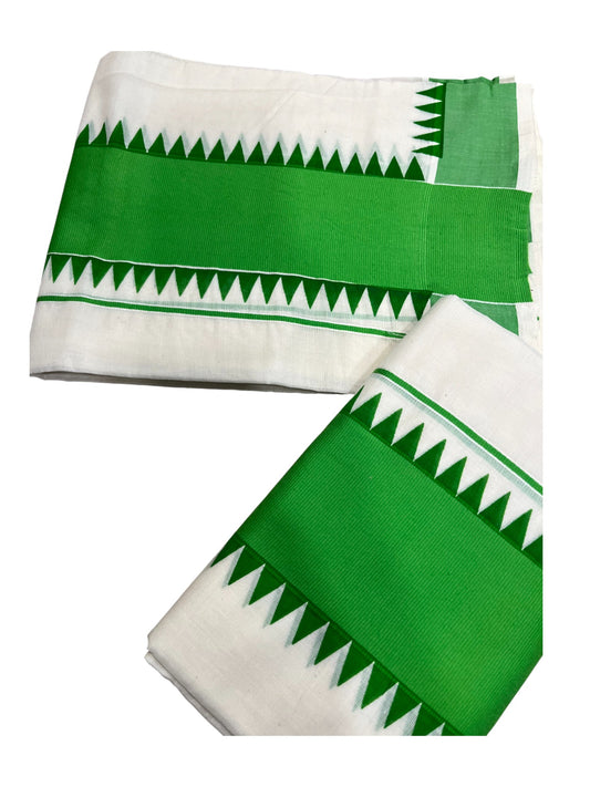 Kerala Pure Cotton Set Mundu Single (Mundum Neriyathum) with GreenTemple Border 2.80 Mtrs