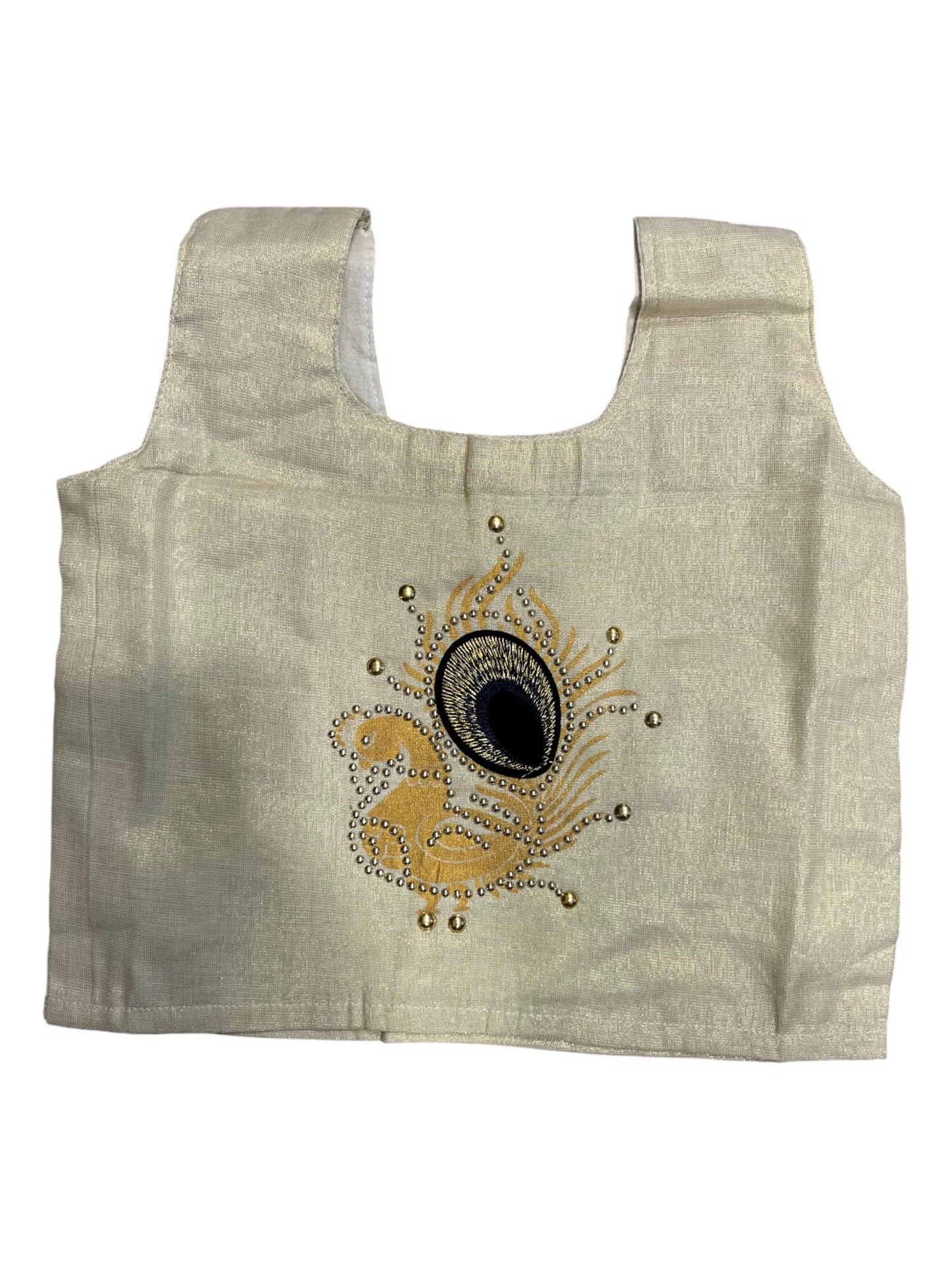 Southloom Kerala Tissue Kasavu Pavada Blouse with Embroidery Work for Kids