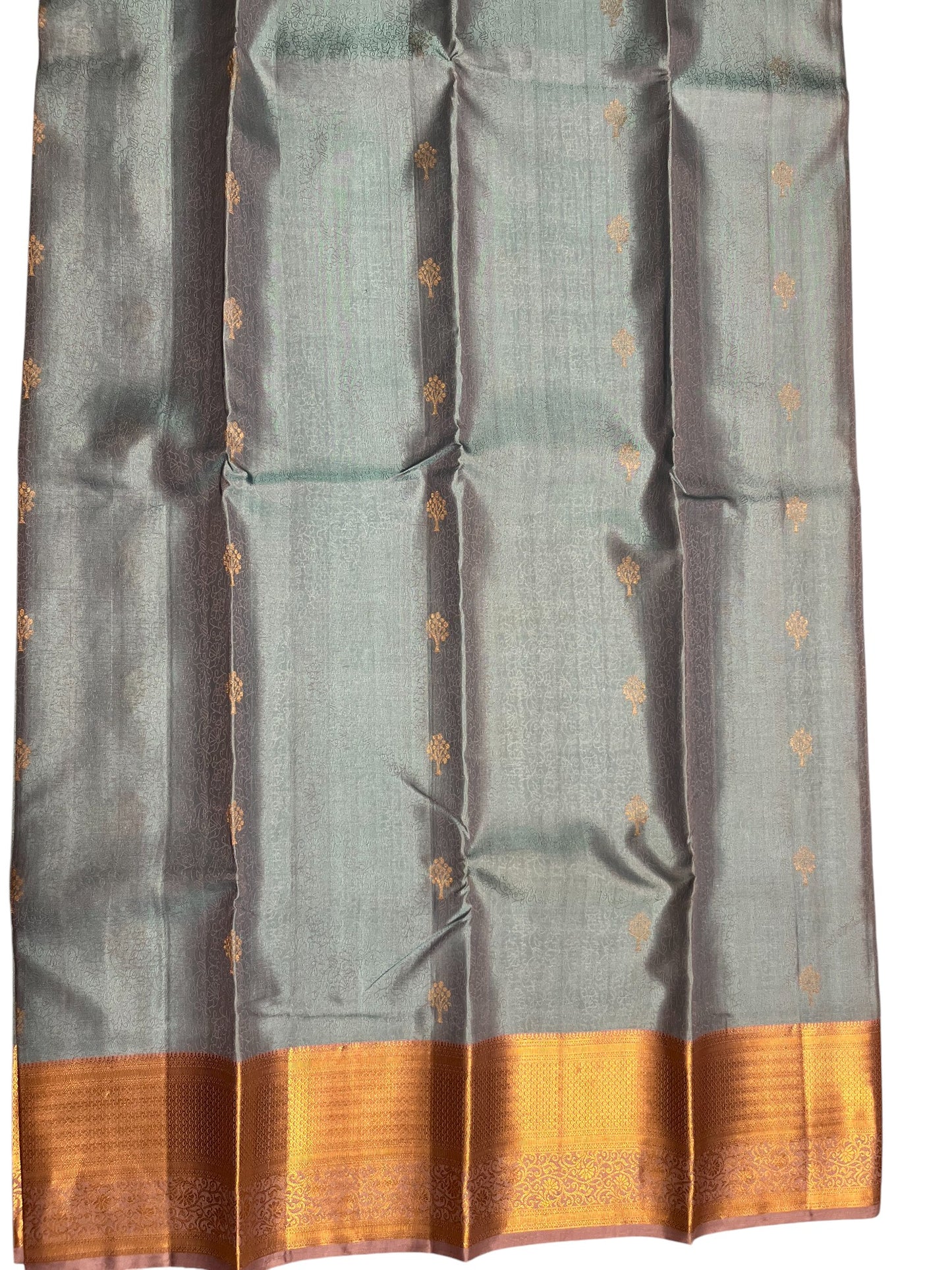 Southloom Pure Handloom Bridal Kanchipuram Silk Saree with Korvai Work (Blue& Gray)