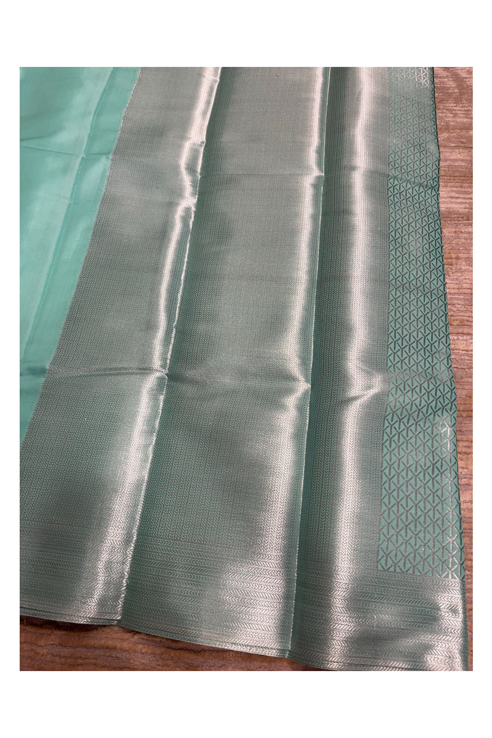 Southloom Banarasi Silver Zari Brocade Work Silk Saree in Green Pastel Shade