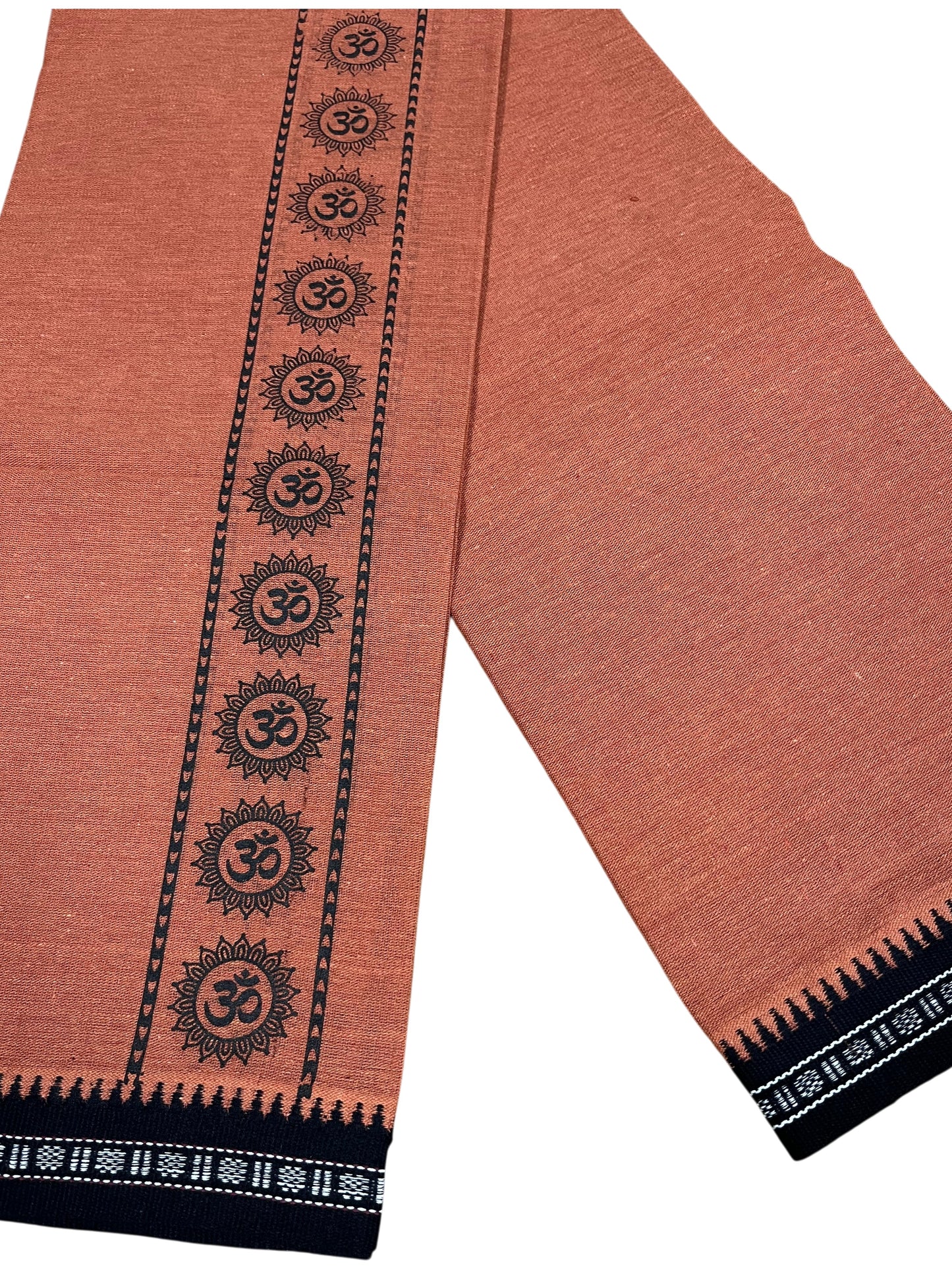 Southloom Saffron (Kaavi) Black Printed Single Mundu / Lungi (South Indian Kerala Dhoti)