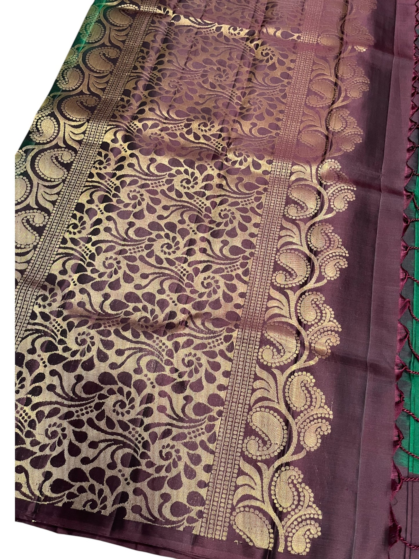 Southloom Pure Handloom Kanchipuram Silk Saree with Butta Work (Green & Purple)