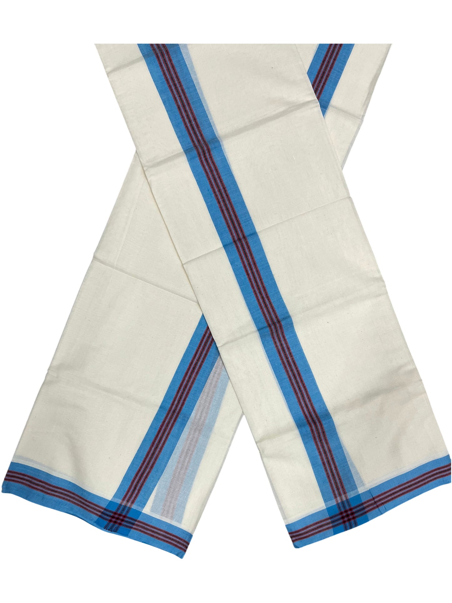 Southloom Kerala Mulloth Cotton Single Mundum Neriyathum with Multicolor Border In 2.80 Mtrs