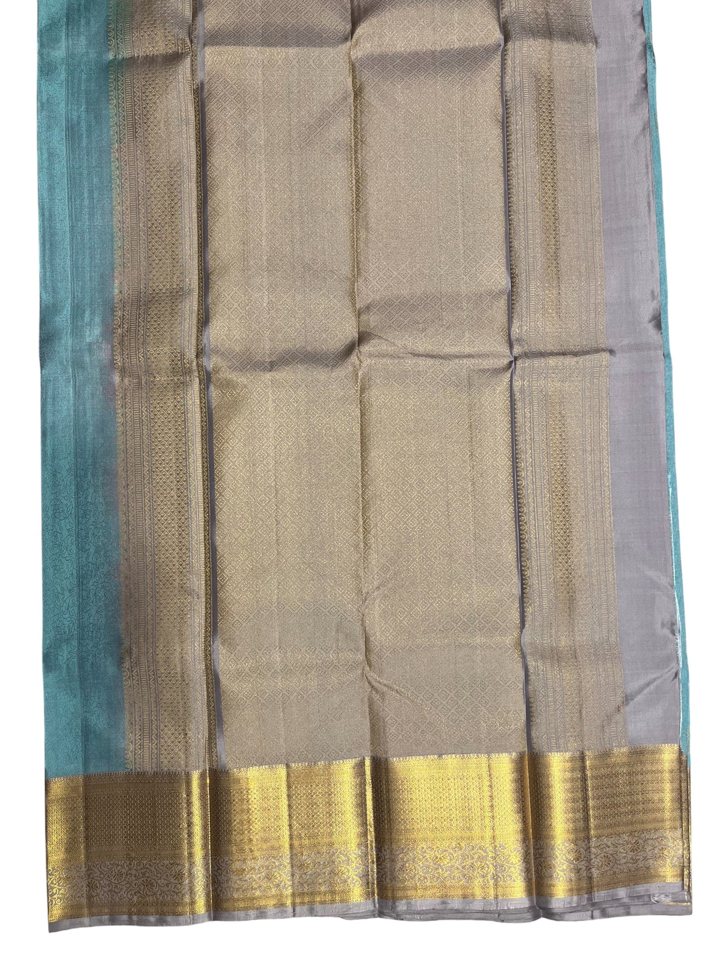 Southloom Pure Handloom Bridal Kanchipuram Silk Saree with Korvai Work (Blue& Gray)