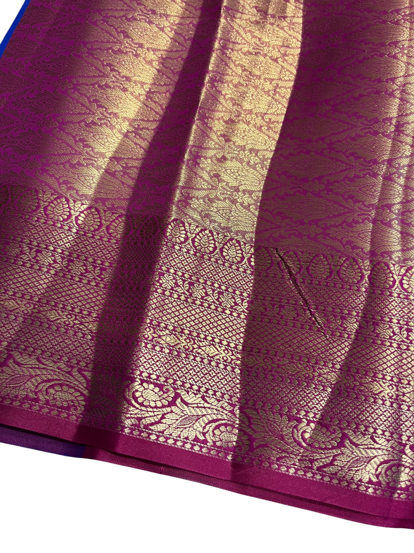 Southloom Semi Banarasi Katan Tissue Saree with Woven Work on Body and Borders (Magenta & Blue)