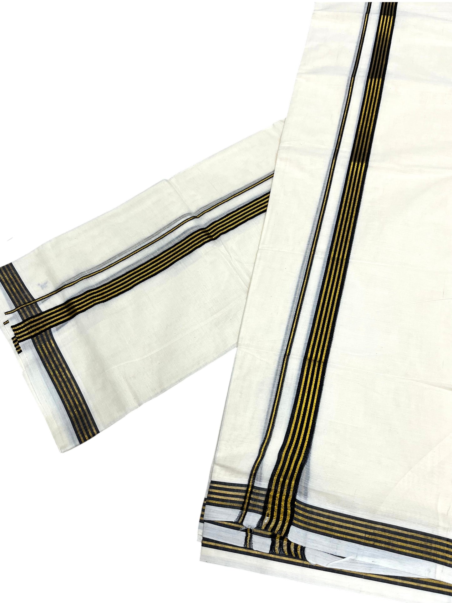 Southloom Pure Cotton Kerala Single Set Mundu (Mundum Neriyathum) with Black Kasavu Border in 2.80 Mtrs