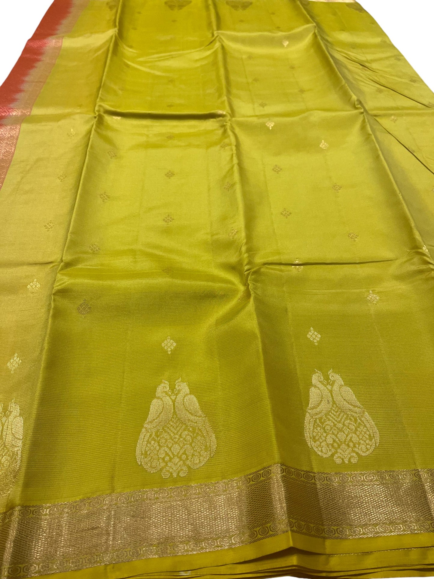 Southloom Pure Handloom Bridal Kanchipuram Silk Saree with Korvai Work(Yellow&Red)