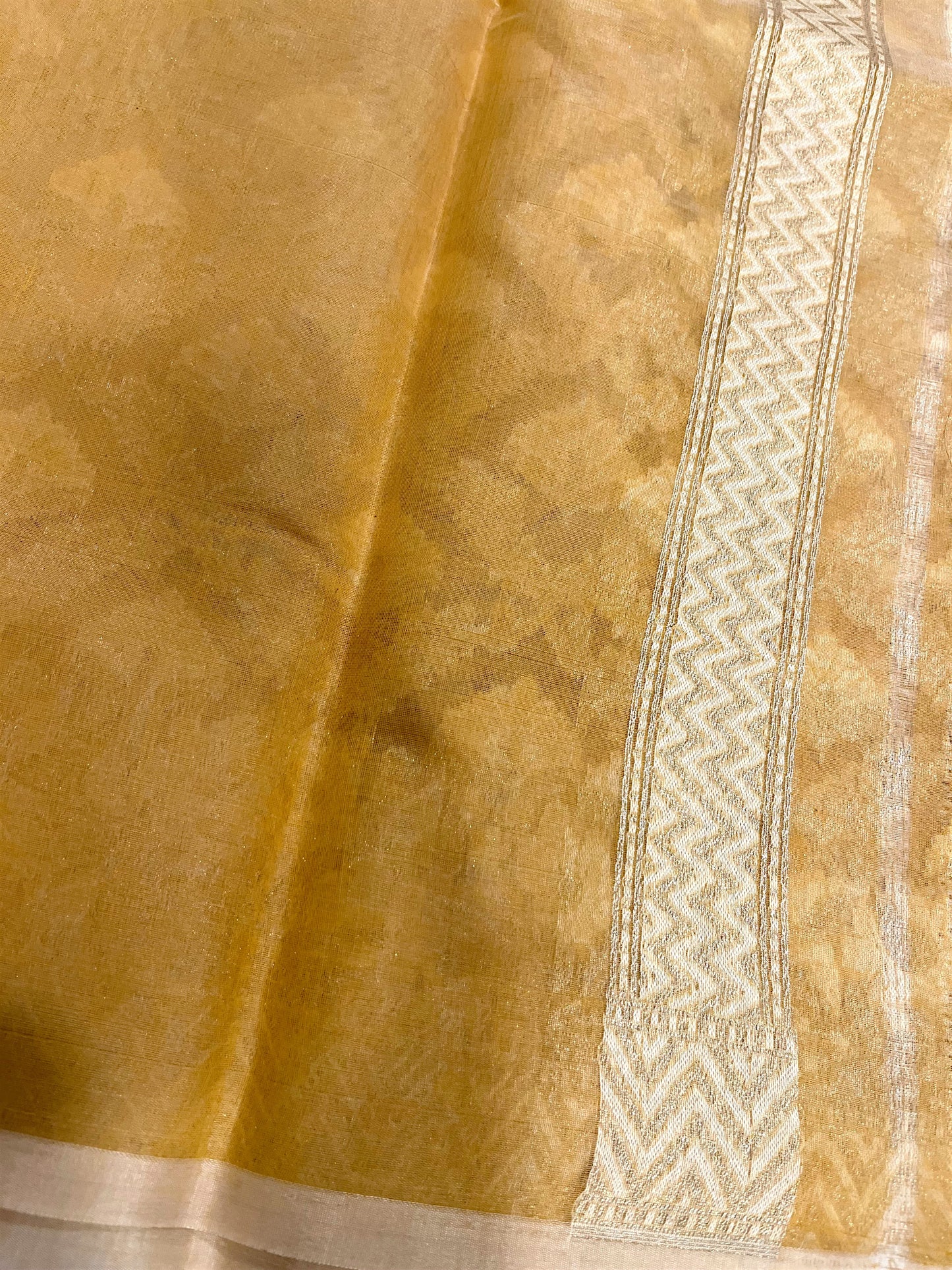 Southloom Cotton Banarasi Silk Saree with Woven Work on Body and Borders (Yellow)