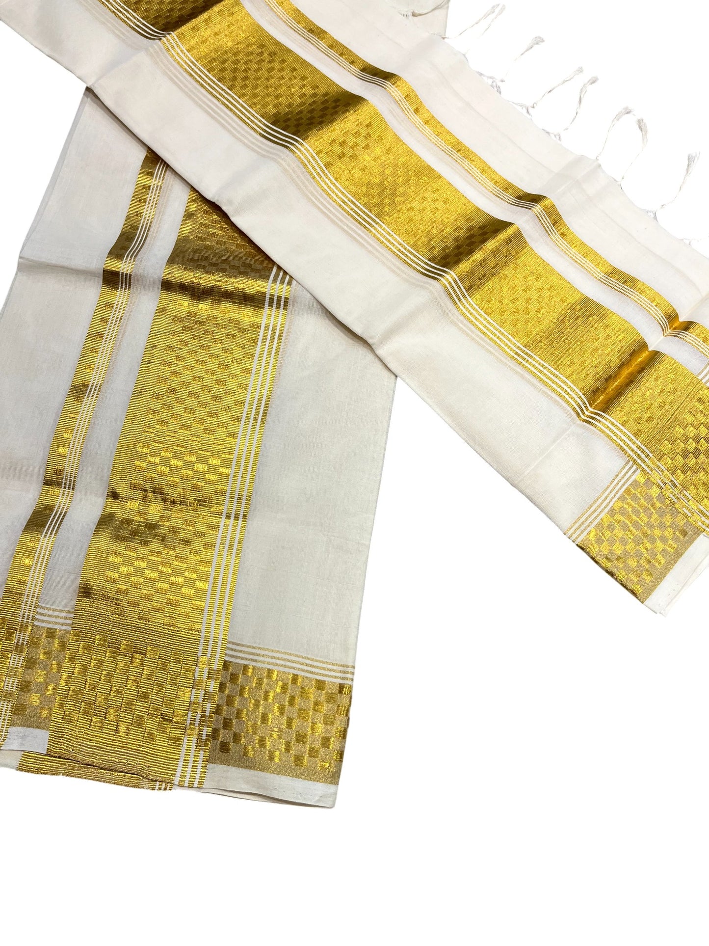 Southloom Premium Handloom Set Mundu with Kasavu and Golden Border (2.80 Mtr)