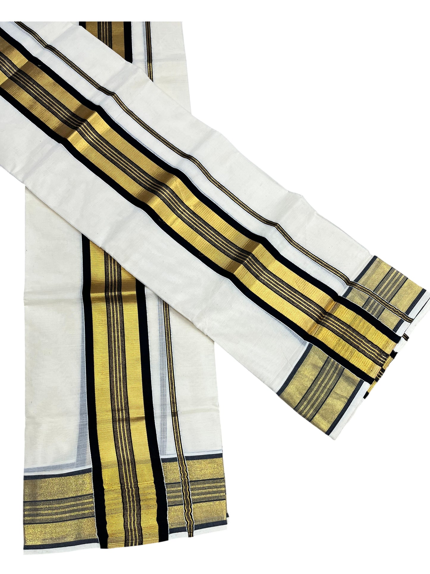 Southloom Pure Cotton Kerala Set Mundu (Mundum Neriyathum) Single with Black and Kasavu Border 2.80 Mtrs SLKK SL522