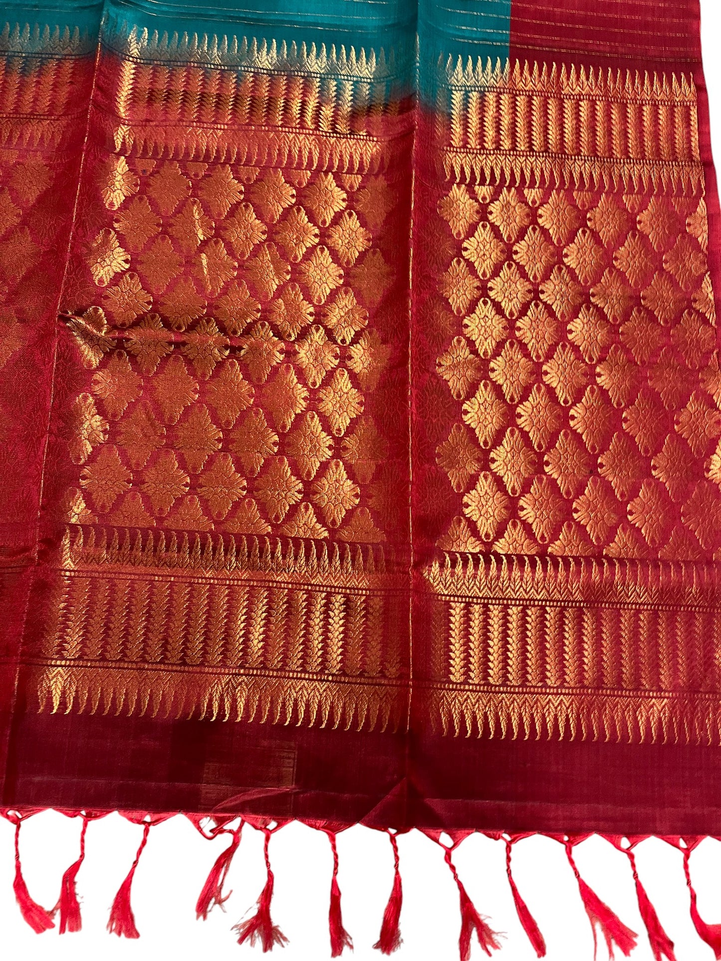 Southloom Pure Handloom Bridal Kanchipuram Silk Saree with Korvai Work (Maroon & Blue)