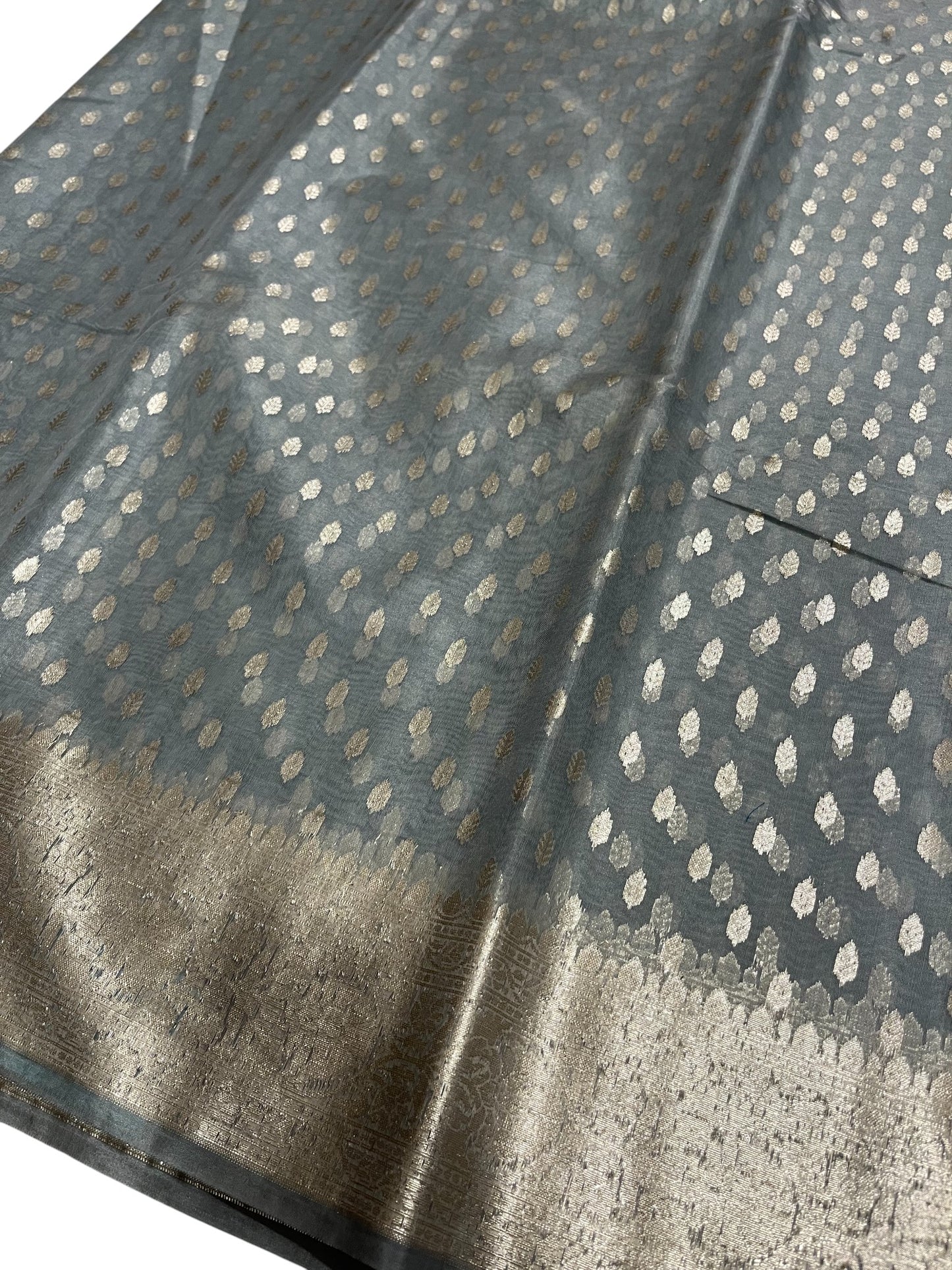 Southloom Cotton Banarasi Silk Saree with Woven Work on Body and Borders (Grey)