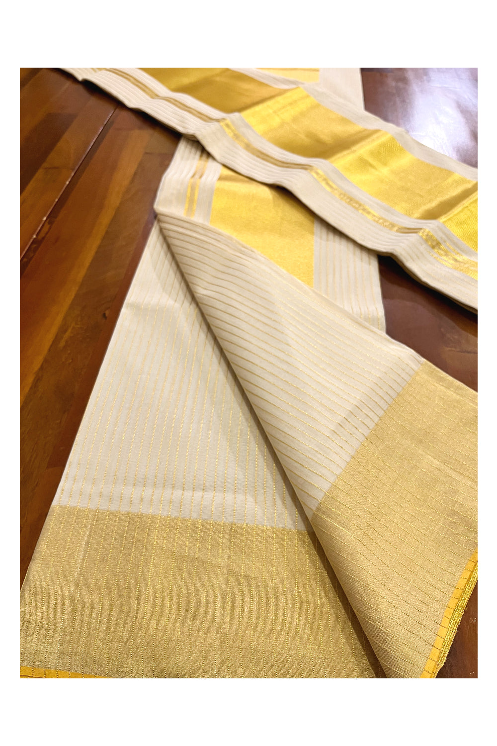 Southloom Super Premium Balaramapuram Handloom Pure Cotton Wedding Set Mundu with Lines Designs 2.70 Mtrs