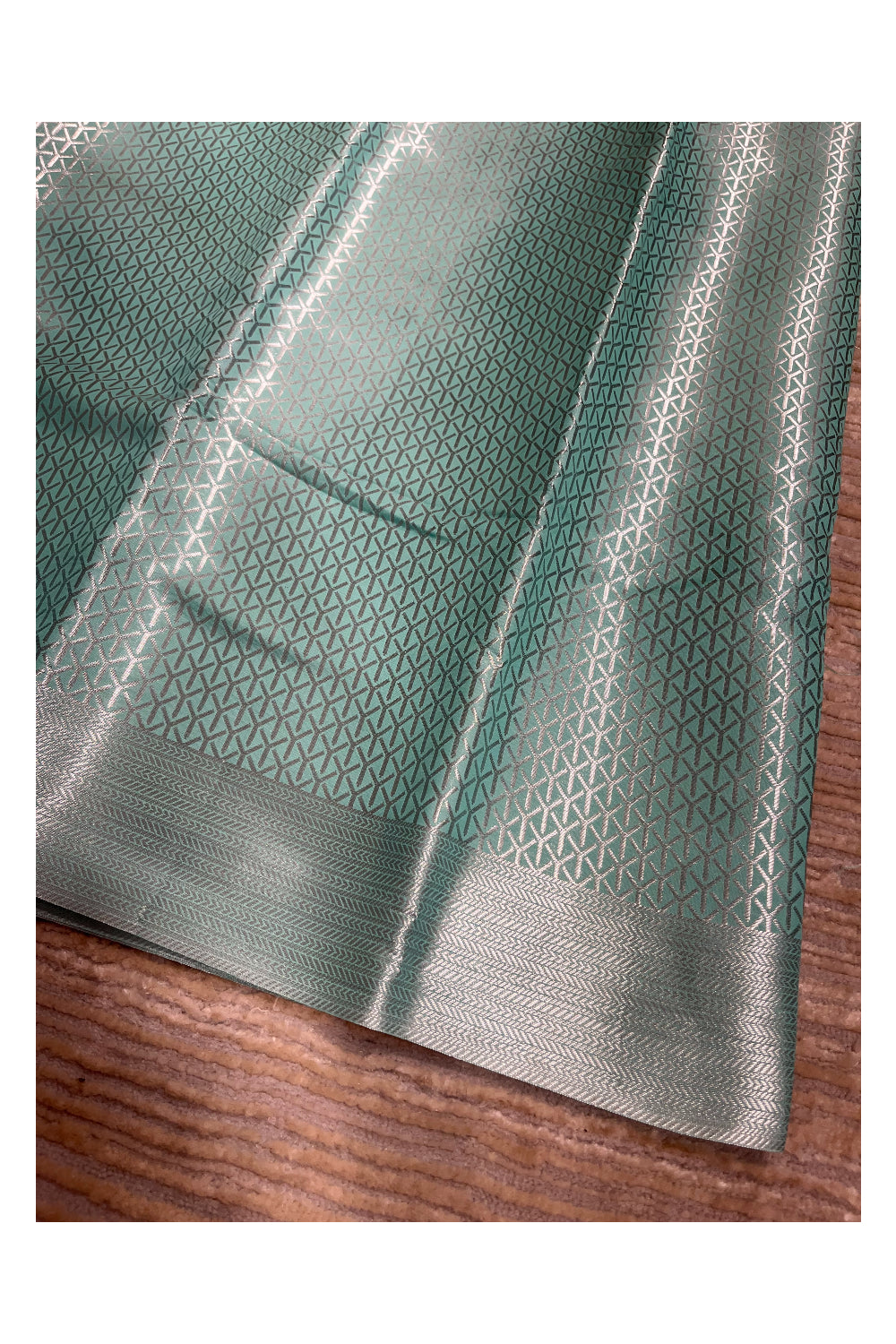 Southloom Banarasi Silver Zari Brocade Work Silk Saree in Green Pastel Shade