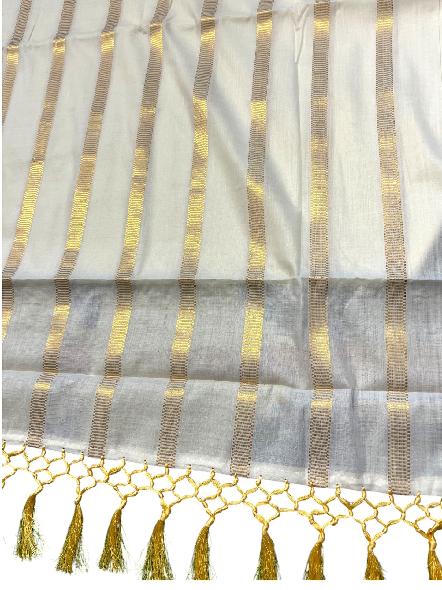 Southloom Kerala Cotton Kasavu Saree with Golden Stripes on Body