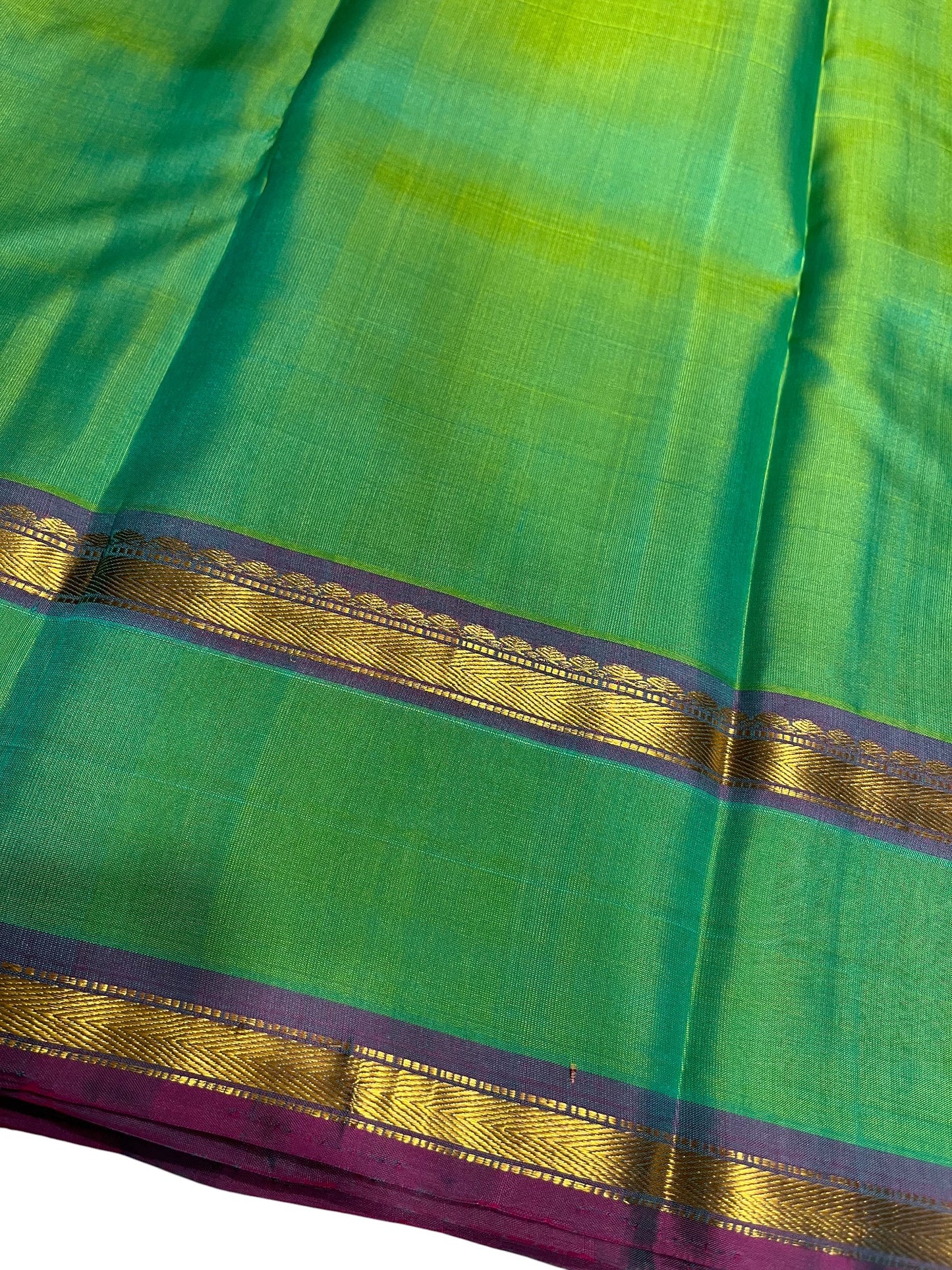 Southloom Pure Handloom Bridal Kanchipuram Silk Saree with Korvai Work (Blue & Green)