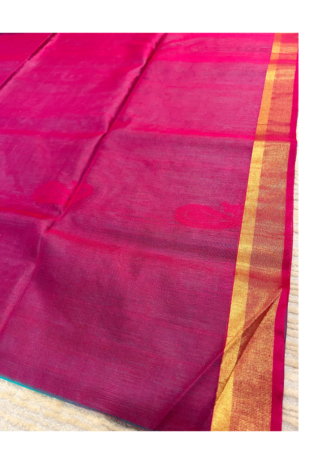 Southloom Pure Handloom Cotton Silk Saree With Handwoven Work Across Body and Blouse in Green And Pink