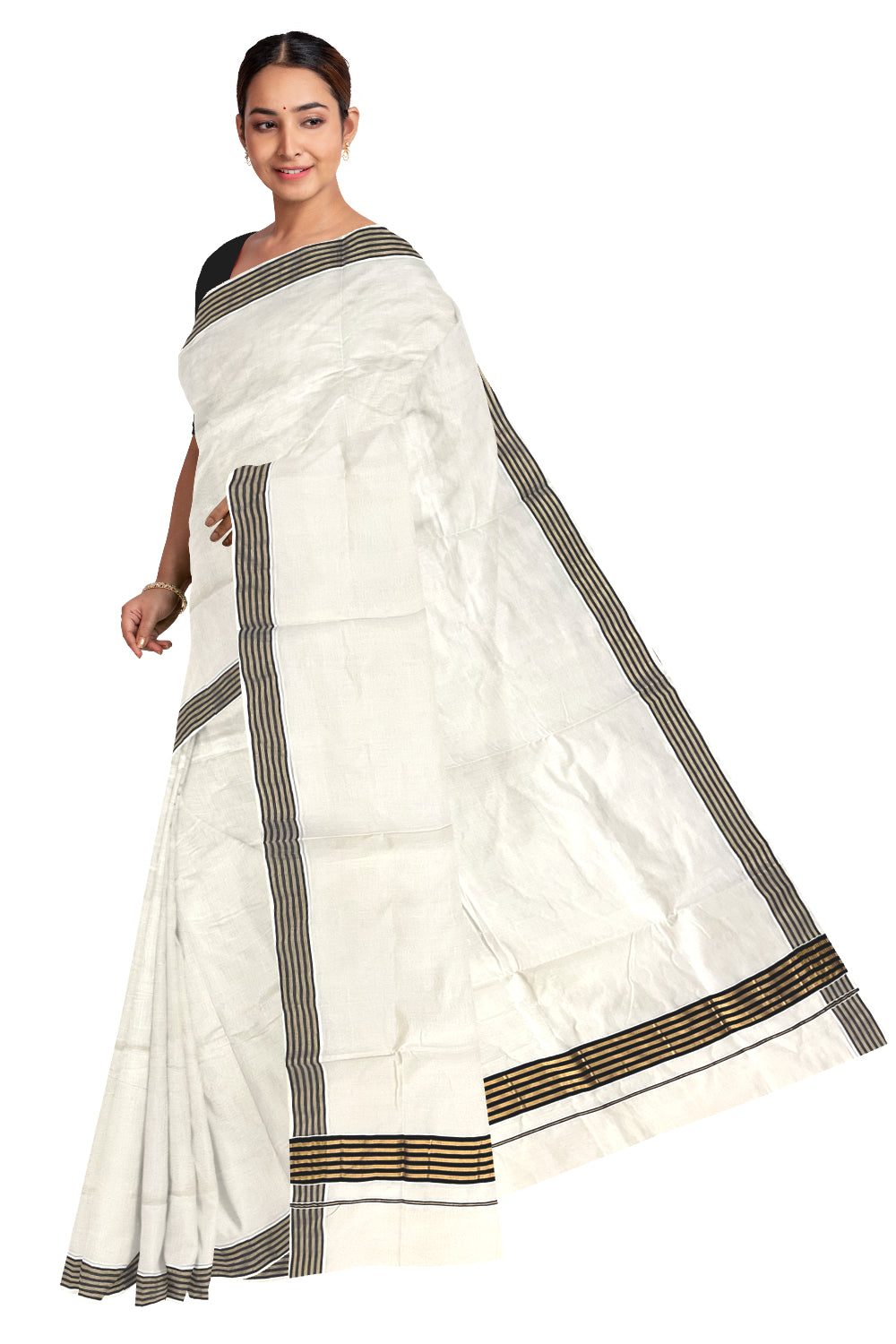 Kerala Pure Cotton Saree with Kasavu and Black Border