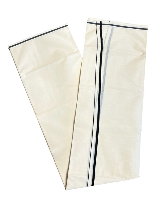 Southloom Kerala Pure Cotton Double Mundu with Black puliyilakara (South Indian Dhoti)