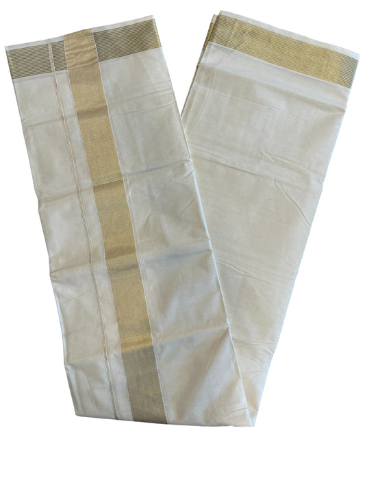 Southloom Pure Cotton Off White Double Mundu with Gold Kasavu Lines Kara (South Indian Kerala Dhoti)