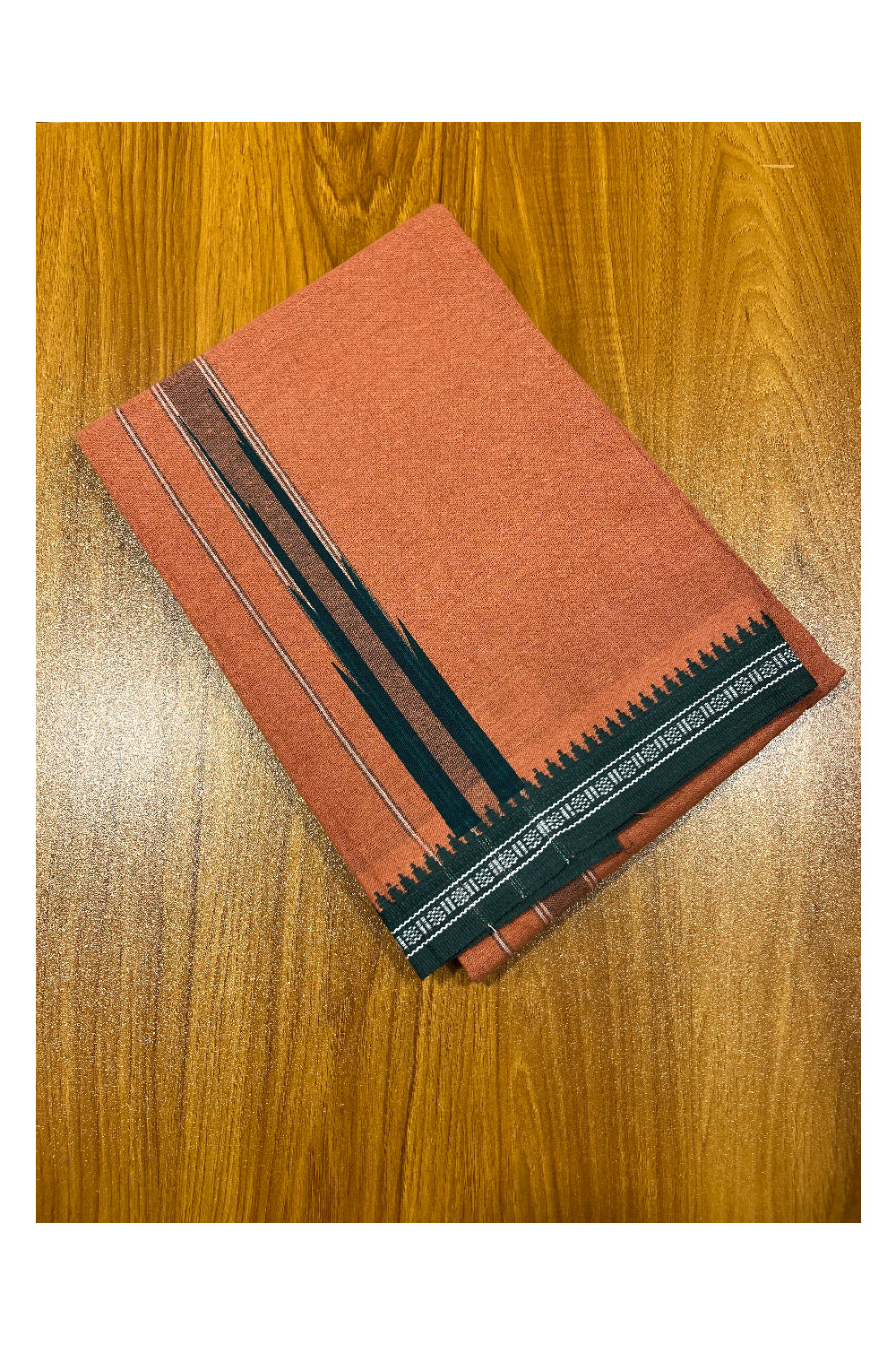 Southloom Saffron (Kaavi) Black Printed Single Mundu / Lungi (South Indian Kerala Dhoti)