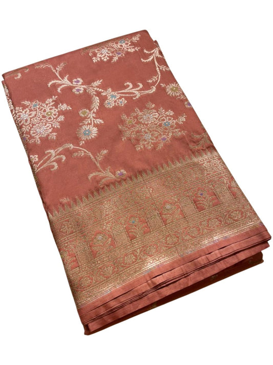 Southloom Pure Banarasi Silk Saree with Woven Work on Body and Borders (Peach)
