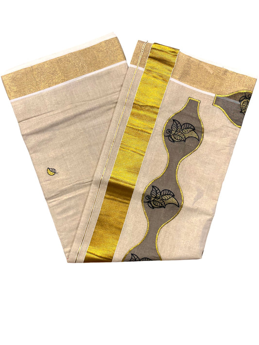 Southloom Tissue Kerala Kasavu Saree with Embroidery Design