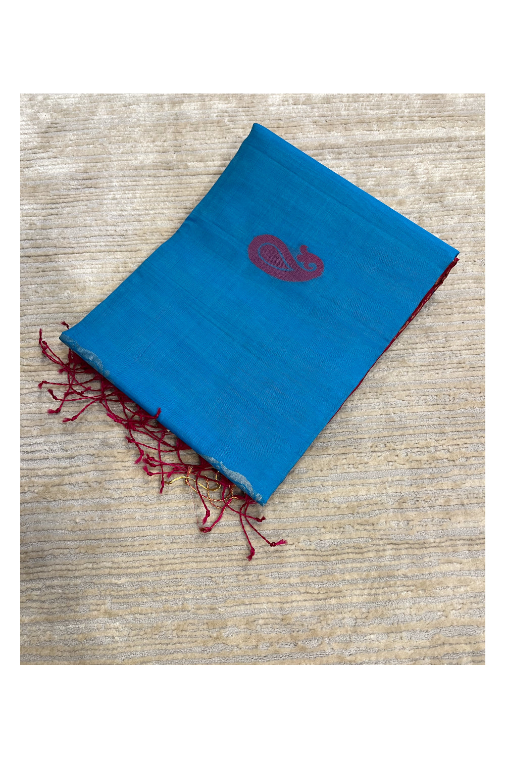 Southloom Pure Handloom Cotton Silk Saree With Handwoven Work Across Body and Blouse in Blue And Pink