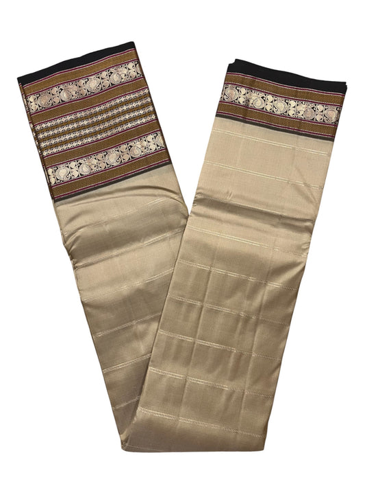 Southloom Pure Handloom Bridal Kanchipuram Silk Saree with Korvai Work(Gray & Black)