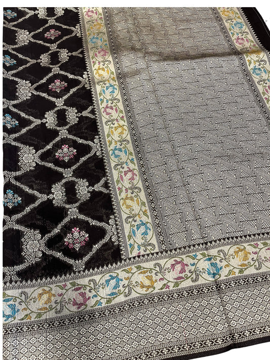 Southloom Banarasi Silk Saree with Woven Work on Body and Borders (Black & Brick Red)