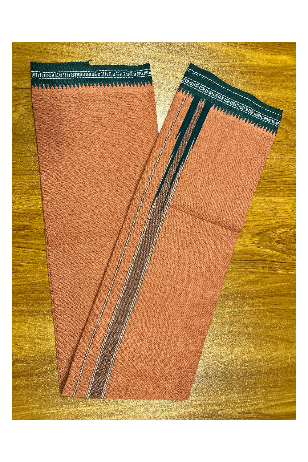 Southloom Saffron (Kaavi) Black Printed Single Mundu / Lungi (South Indian Kerala Dhoti)