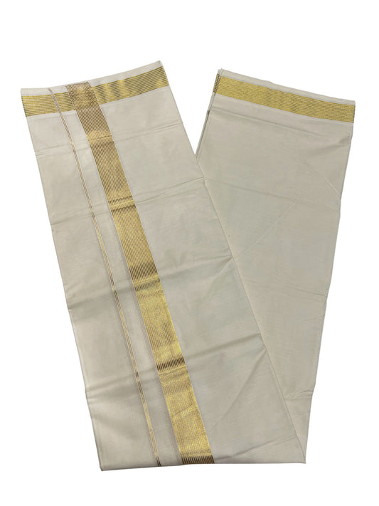 Southloom Kerala Pure Cotton Double Mundu with Gold Border (South Indian Dhoti)