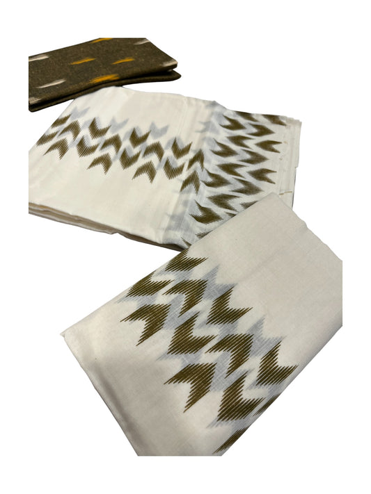 Southloom Ikat Design Green Printed Set Mundu with Blouse Piece 2.80Mtrs