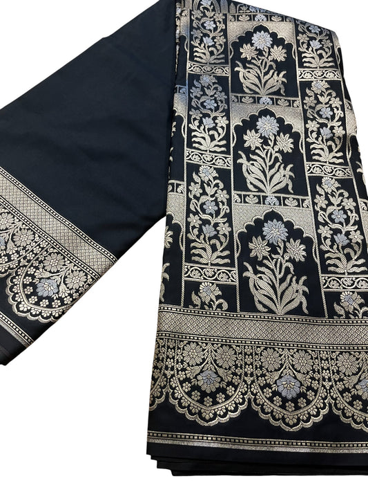 Southloom Pure Banarasi Silk Saree with Woven Work on Body and Borders (Black)