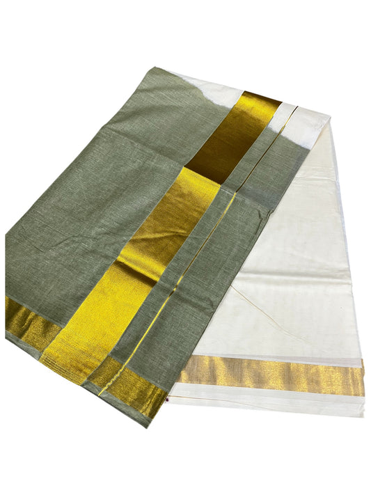 Southloom Tie and Dye Multi Colour Green Kasavu Saree