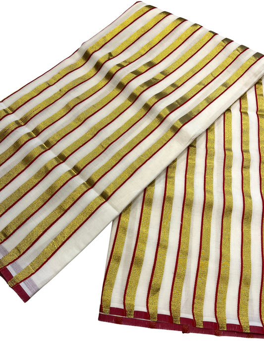 Southloom Puliyilakkara Maroon and Gold Kasavu Kerala Saree with Woven Blouse