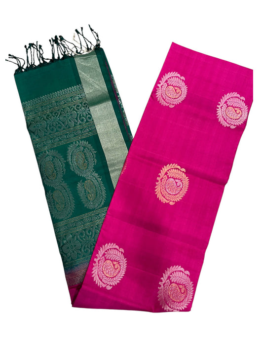 Southloom Pure Handloom Bridal Kanchipuram Silk Saree with Korvai Work (Magenta & Green)
