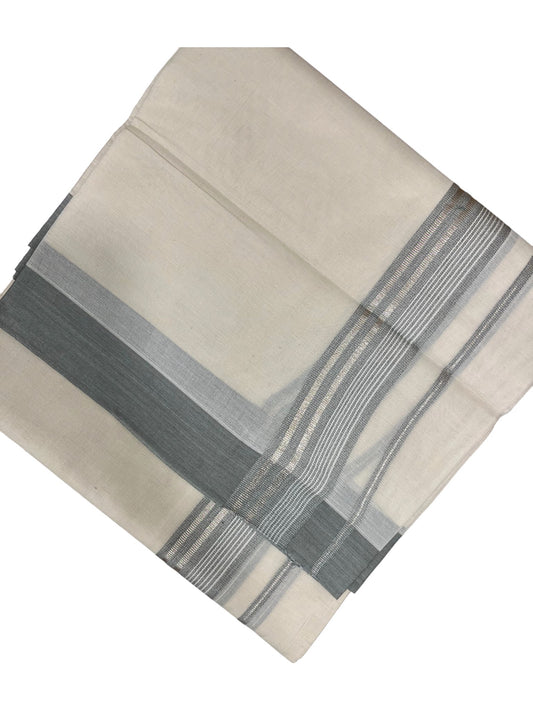 Southloom Kerala Pure Cotton Double Mundu with Grey Colour And Silver Lines Border (South Indian Dhoti)