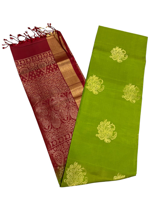 Southloom Pure Handloom Kanchipuram Silk Saree with Butta Work (Maroon & Green)