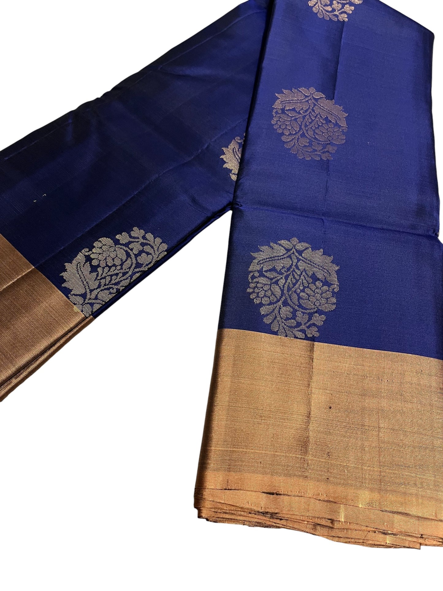 Southloom Pure Handloom Kanchipuram Silk Saree with Butta Work(Blue & Brown )