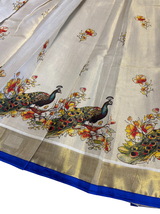 Southloom Semi Stitched Tissue Printed Dhavani Set with Pavada and Blue Blouse Piece